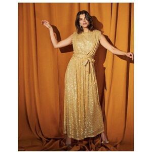 LDT Women's Size 2 Gold Sequin Ivy Goddess Long Gown Dress